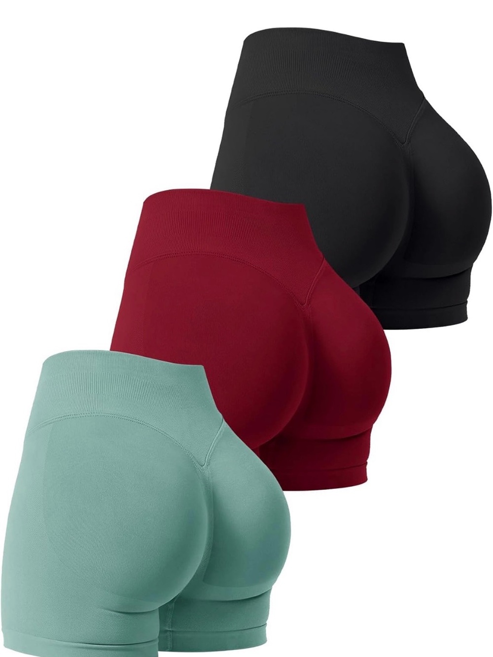 High-Waist Sculpting Bike Shorts — Black, Burgundy & Mint - Size Medium